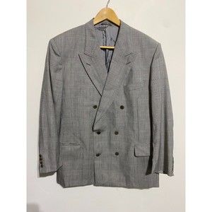 Gray Double-Breasted Men's Checked Blazer - Merino Extrafine Wool Size 44R